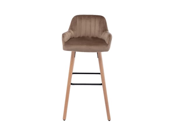 Vente-unique - Set med 2 barstolar beige sammet och trä ELEANA