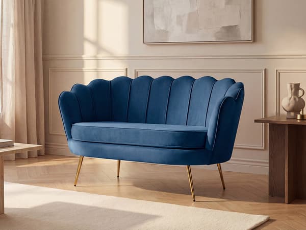 Vente-unique - DANDELION 2-sits snäcksoffa i midnattsblå sammet