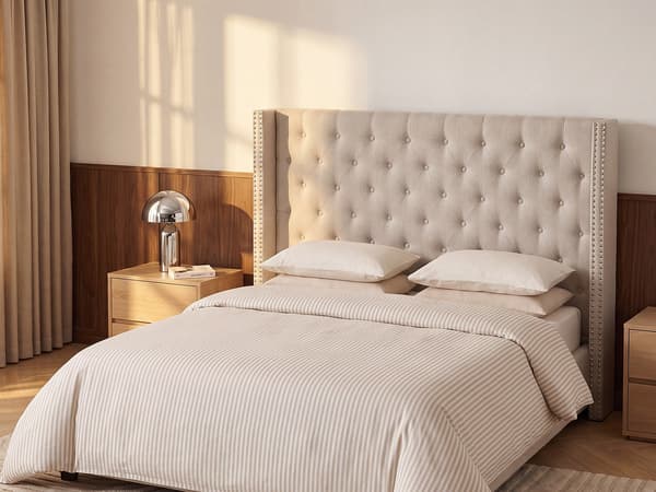 Vente-unique - Kapitonerad sänggavel - 190 cm - Tyg - Beige - MASSIMO