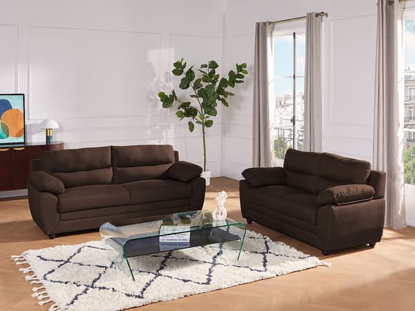 Vente-unique - 3-sitssoffa och 2-sitssoffa i brunt tyg MANOA
