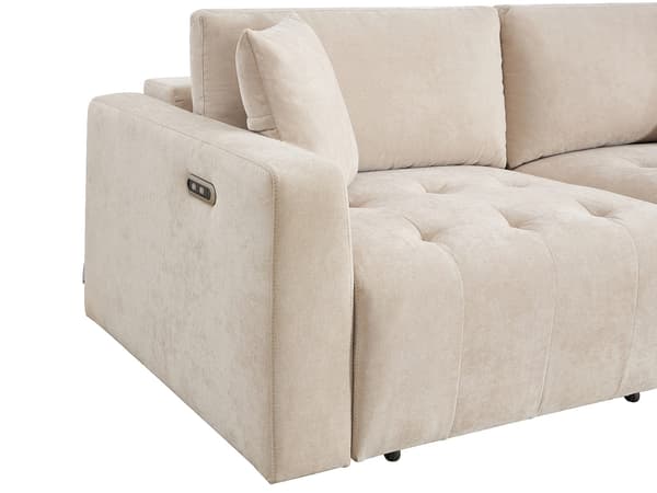 Vente-unique - 3-sitssoffa med elektriskt skjutbart säte i beige tyg DIMARIAS