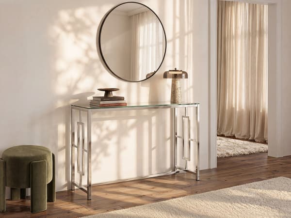 Vente-unique - CLOTILDE konsol - Härdat glas och stål - Krom