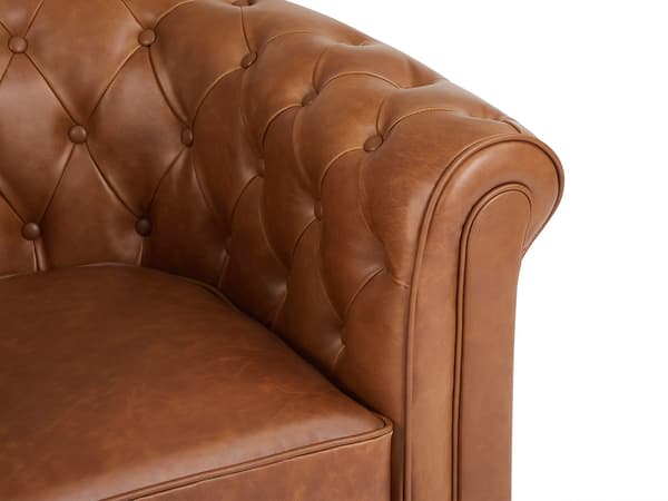 Vente-unique - CHESTERFIELD 3-sitssoffa i kamelfärgat oxskinn