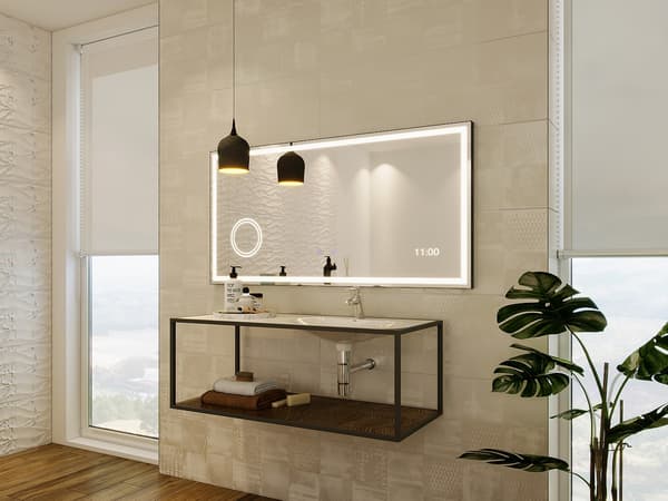 Vente-unique - Rektangulär LED-badrumsspegel med digital klocka 120 x 60 cm AITANA