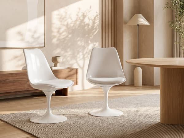 Vente-unique - Set med 6 snurrstolar i polypropen, tyg och stål - Vit - XAFY