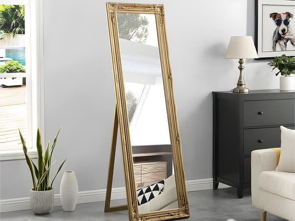 Vente-unique - Golvspegel i gulfärgad eukalyptusträ 50 × 170 cm HONORE