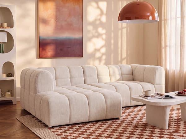Vente-unique - Vänster hörn-soffa i Texturerat tyg - Beige RIMALO