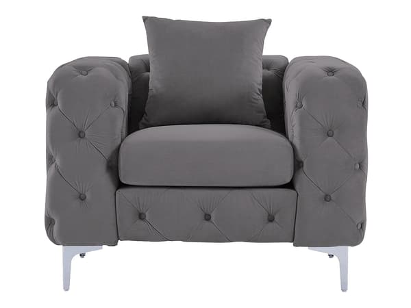 Vente-unique - 3-sits soffa och fåtölj i sammet, mörkgrå EDWINA