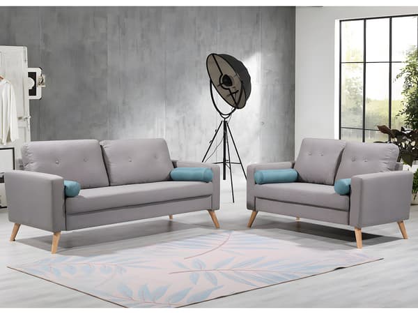Vente-unique - Set med 3-sits soffa och 2-sits soffa TATUM i tyg - Gråmelerad