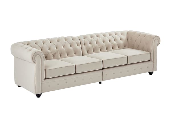 Vente-unique - Soffa 4 platser i beige Sammet CHESTERFIELD