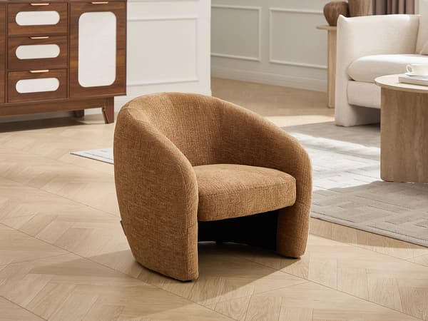 Vente-unique - Barnfåtölj i kamellfärgat chenille-tyg ROMICOU