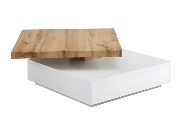 Vente-unique - Vridbart soffbord med låda i vit MDF och natur KYRIA