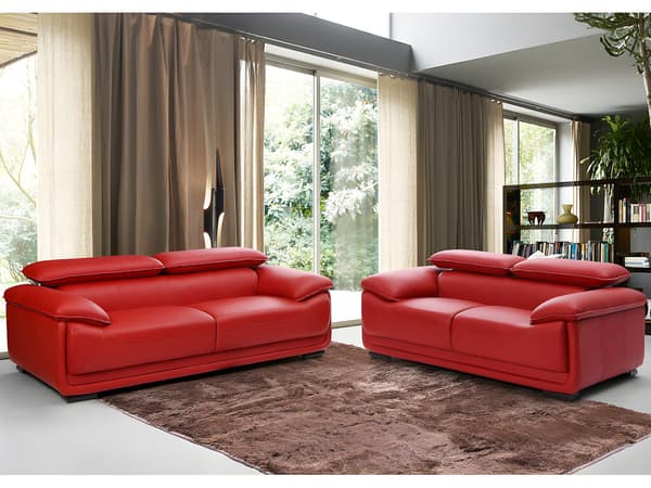 Vente-unique - 3-sits och 2-sits lädersoffor MACELO - Röd