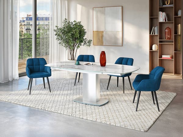 Vente-unique - TALICIA bordsset + 4 PEGA stolar - Vit och blå