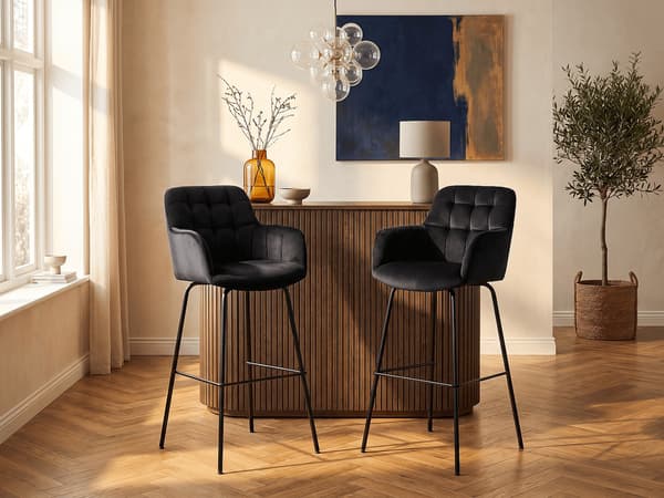 Vente-unique - Set med 2 barstolar svart sammet och metall PEGA