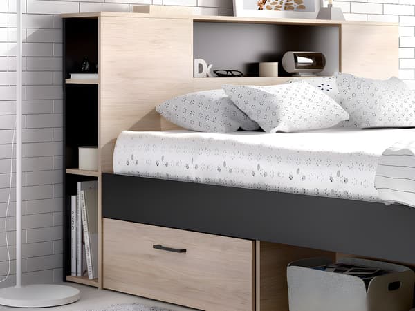 Vente-unique - Förvaringssäng 160 × 200 cm natur och mörgråttgrå LEANDRE