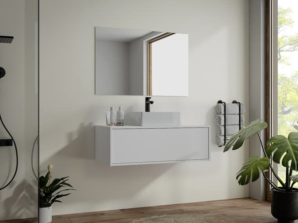 Vente-unique - Upphängd badrumsmöbel - Vit - 94 cm - TEANA II