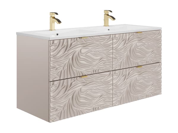 Vente-unique - Väggmonterad texturerad badrumsmöbel med inbyggt handfat - Beige - 120 cm - RINAREL