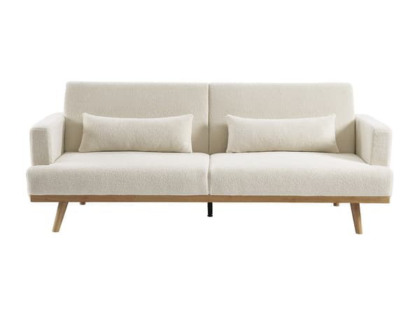 Vente-unique - 3-sits bäddsoffa i vitt bouclétyg med klicklackfunktion ESME