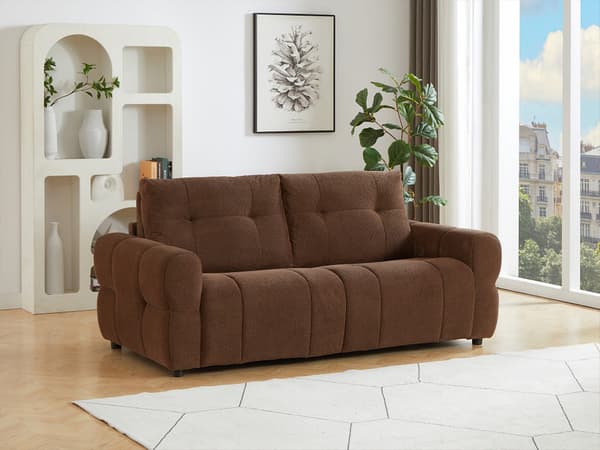 Vente-unique - 3-sits bäddsoffa i brun chenilletyg ECORIA