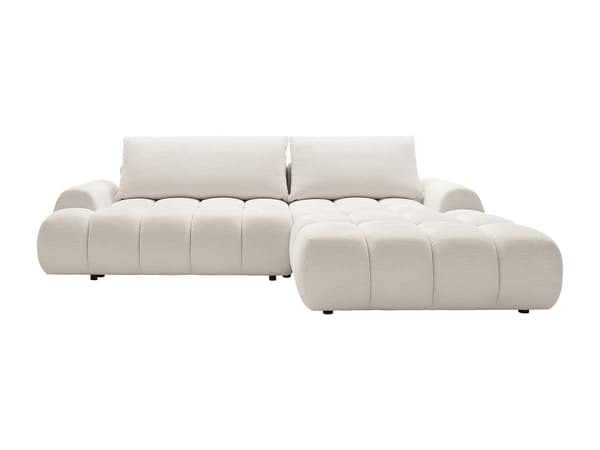 Vente-unique - Hörnbäddsoffa högervänd i beige chenille tyg FARNETA