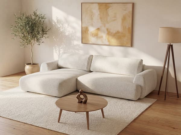 Vente-unique - Vänstervändvänd bäddsoffa i melerat beige tyg MONELIA