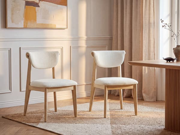 Vente-unique - Set om 2 stolar i bouclé-tyg och gummiträd - Krämvit GABIEL