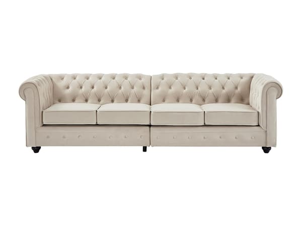 Vente-unique - Soffa 4 platser i beige Sammet CHESTERFIELD