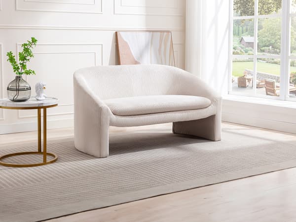 Vente-unique - Tvåsits soffa i gräddfärgad manchester OSSANA