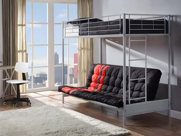Vente-unique - Loftsäng 90 x 190 cm - Med bäddsoffa - Metall - Silver - MODULO V