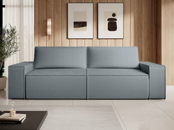 Vente-unique - AMELIA 4-sits  bäddsoffa i blå texturerad tyg