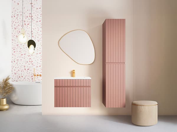 Vente-unique - Väggmonterad räfflad badrumspelare i rosa - H160 cm - SATARA