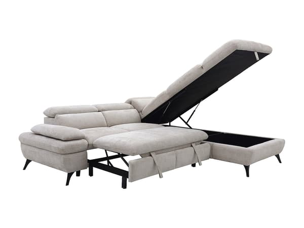 Vente-unique - Högervänd bäddsoffa i texturerat beige tyg SURDELI
