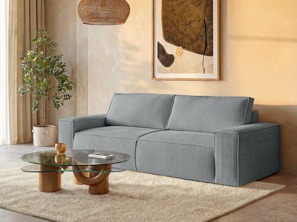 Vente-unique - 4-sits bäddsoffa i ljusgrå manchester AMELIA