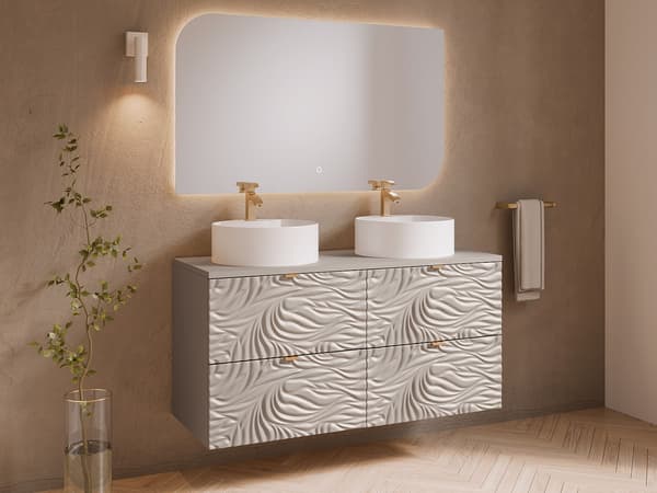 Vente-unique - Texturerat hängande underskåp med hylla - Beige - 120 cm - RINAREL