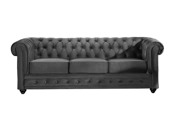 Vente-unique - 3-sitssoffa och fåtölj CHESTERFIELD - Mörkgrå sammet