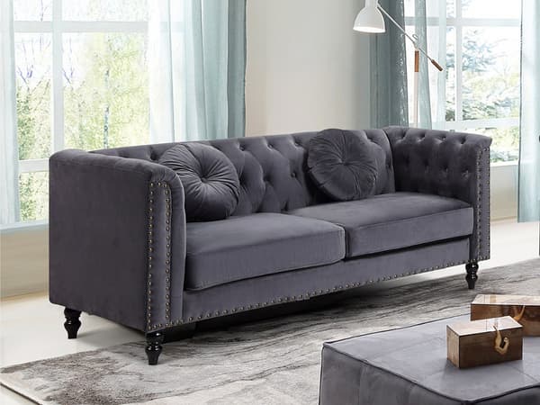 Vente-unique - 3-sits soffa i sammet - Mörkgrå - TURNER