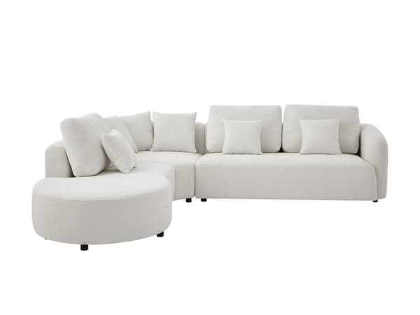 Vente-unique - Vänster hörnsoffa i texturerat off-white tyg LOMESI