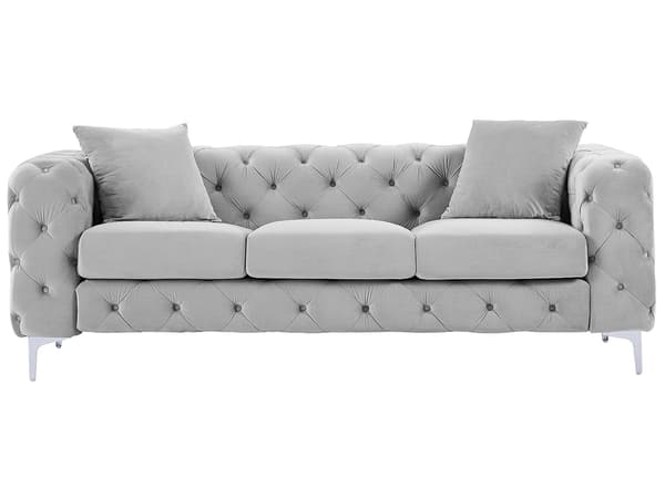 Vente-unique - EDWINA 3-sits soffa och fåtölj i ljusgrå sammet