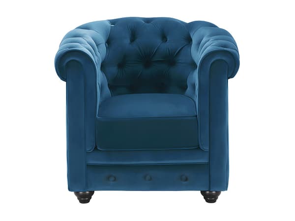 Vente-unique - 3-sitssoffa och fåtölj CHESTERFIELD - Petrolblå sammet