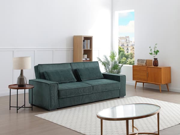Vente-unique - 3-sits bäddsoffa i grön manchester FINORO