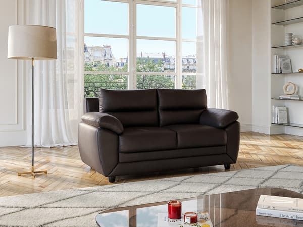 Vente-unique - 2-sitssoffa i läderimitation MANOA - Brun