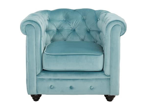 Vente-unique - 3-sitssoffa och fåtölj CHESTERFIELD - Pastellblå sammet