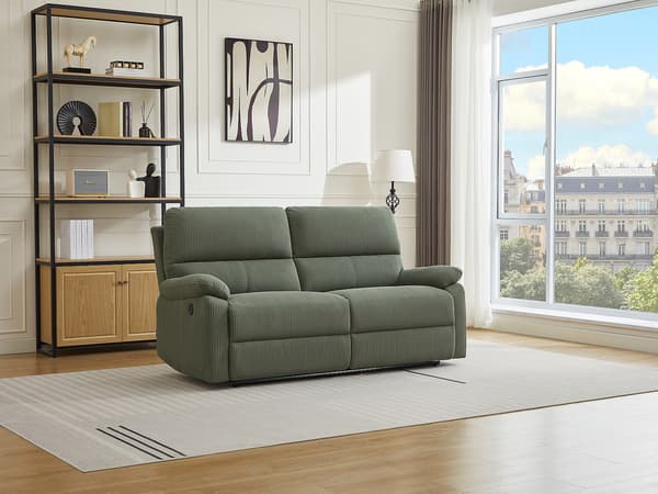 Vente-unique - 3-sitts elektrisk reclinersoffa i grön manchester LUNANO