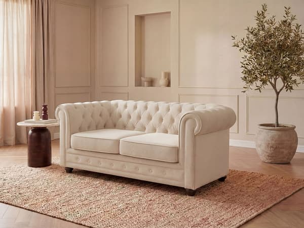 Vente-unique - Soffa 2 platser i beige tyg CHESTERFIELD