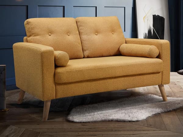 Vente-unique - 2-sits soffa i gult tyg med bouclé-effekt TATUM