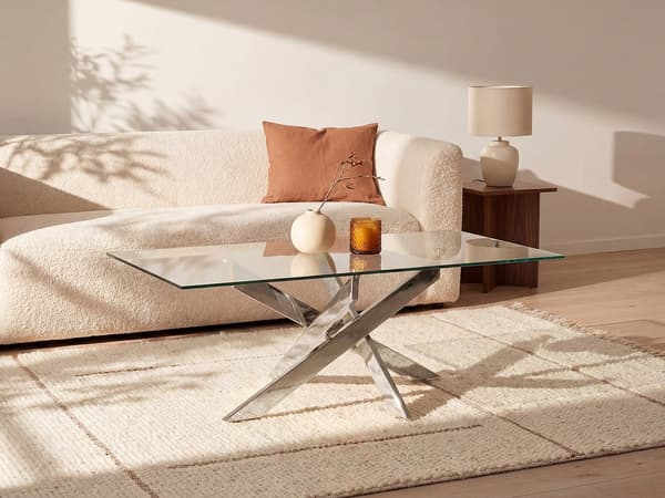Vente-unique - Soffbord i härdat glas och förkromad metall - Transparent - COSIMA