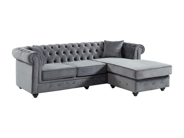 Vente-unique - Vändbar chesterfield-hörnsoffa TOLEDO i sammet - mörkgrå