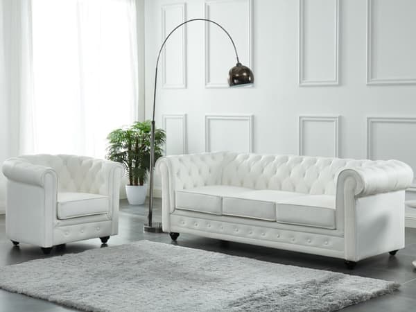 Vente-unique - Fåtölj i buffelläder CHESTERFIELD – Vit