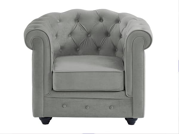 Vente-unique - 3-sits 2-sitssoffa och en fåtölj i ljusgrått sammet CHESTERFIELD